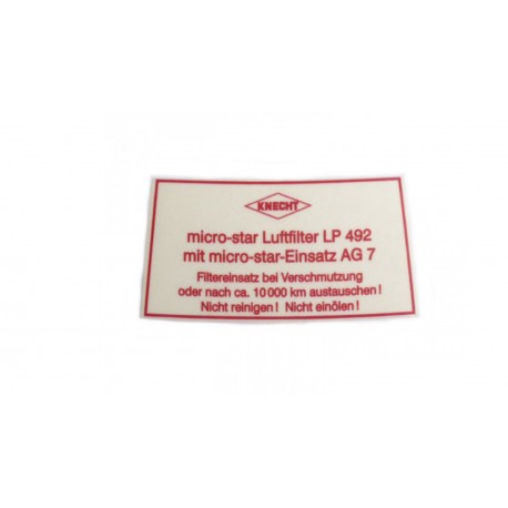 Autocollant pour filtre à air Knecht